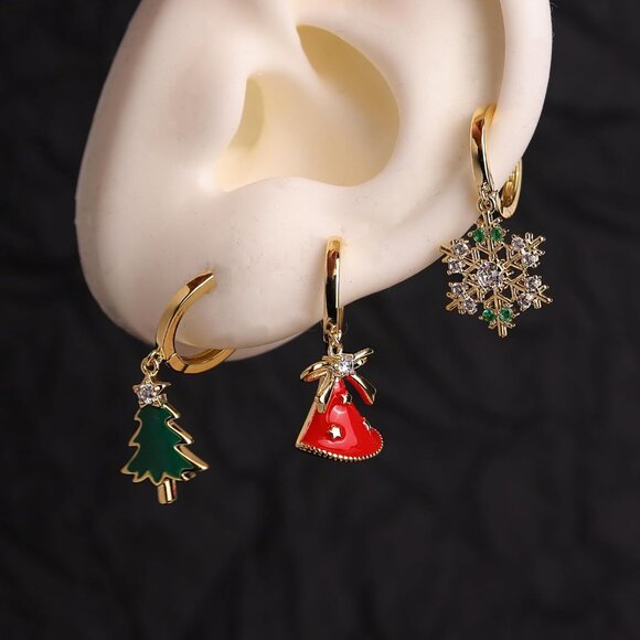 Gold Silver Small Hoop Dangle Earrings for Women, Trendy Dainty Rhinestone CZ Da - Picture 7 of 7